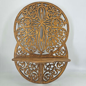 Vintage laser cut ornate birds fretwork wood wall hanging decorative shelf 15"